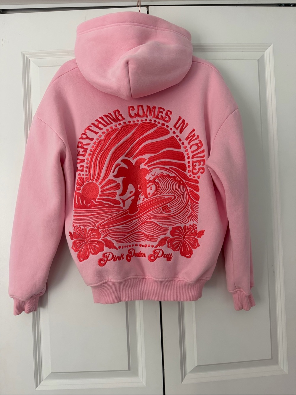 "Everything Comes in Waves" Hoodie in Pink, PINK PALM PUFF™